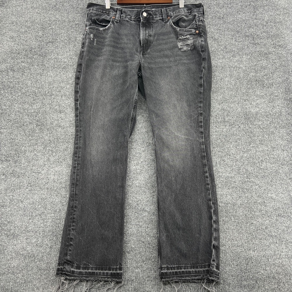 Old Navy‎ Y2K Boot Cut Jeans Womens 14 Black Distressed Raw Hem Low Rise Grunge
